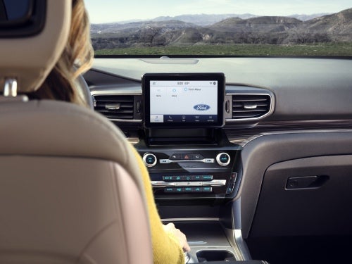 2024 Ford Explorer interior view looking at dash with Ford+Alexa app on touchscreen display